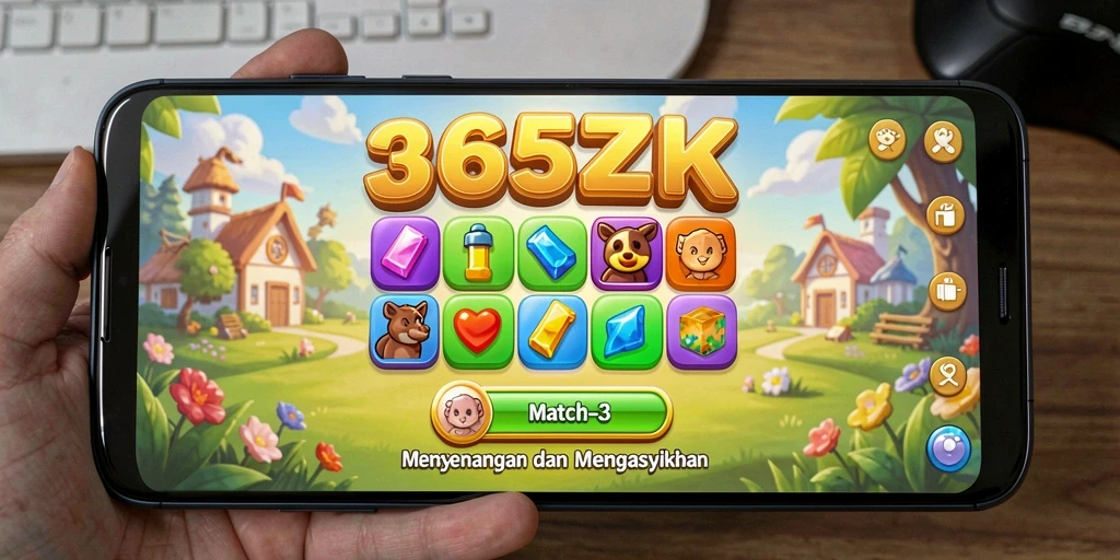 Tampilan gameplay Match-3 yang menawan dan penuh warna.