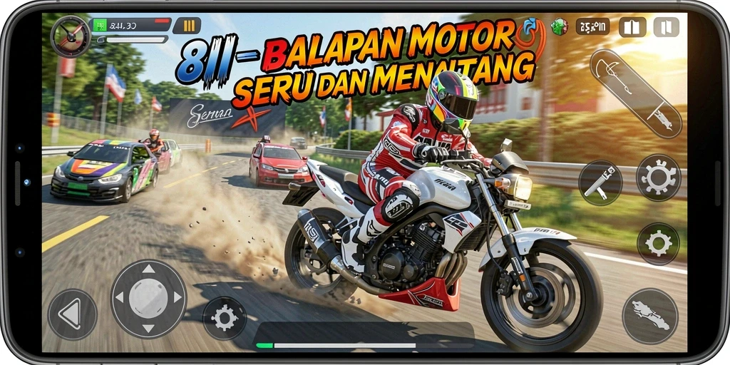 Tampilan gameplay menegangkan di 8II dengan balapan motor.