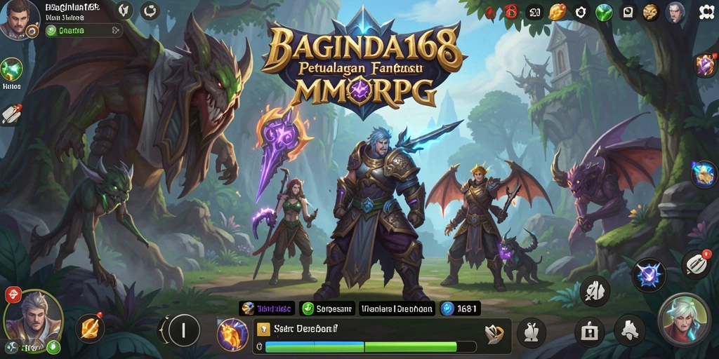 Screenshot dari gameplay BAGINDA168 yang menunjukkan pertempuran epik dan pemandangan indah.