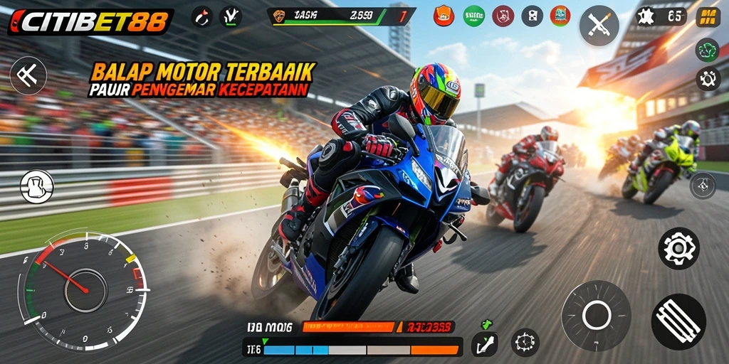 Screenshot gameplay CITIBET88 yang menunjukkan aksi balapan mendebarkan.