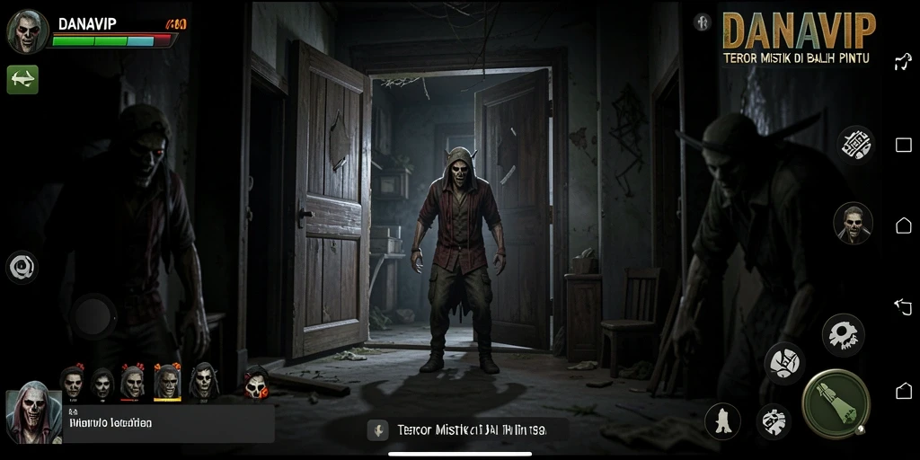 Screenshot gameplay menegangkan DANAVIP dengan suasana horor yang mendalam.