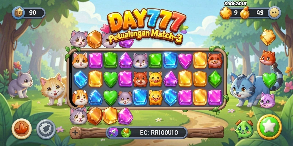Tampilan gameplay <strong>DAY777</strong> yang menawan dengan warna-warni menarik dan tantangan seru.