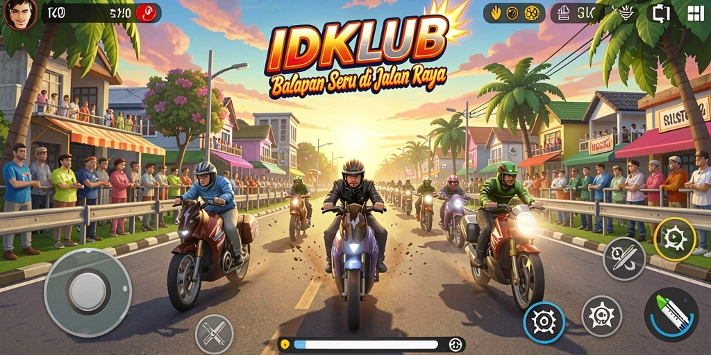 Tampilan gameplay menegangkan dalam balapan di IDKLUB.
