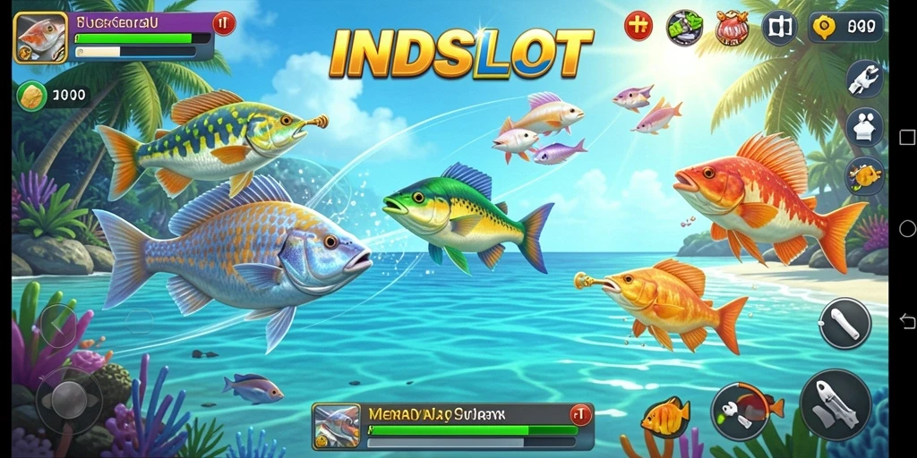 Tampilan gameplay seru di INDSLOT dengan aksi menembak ikan.
