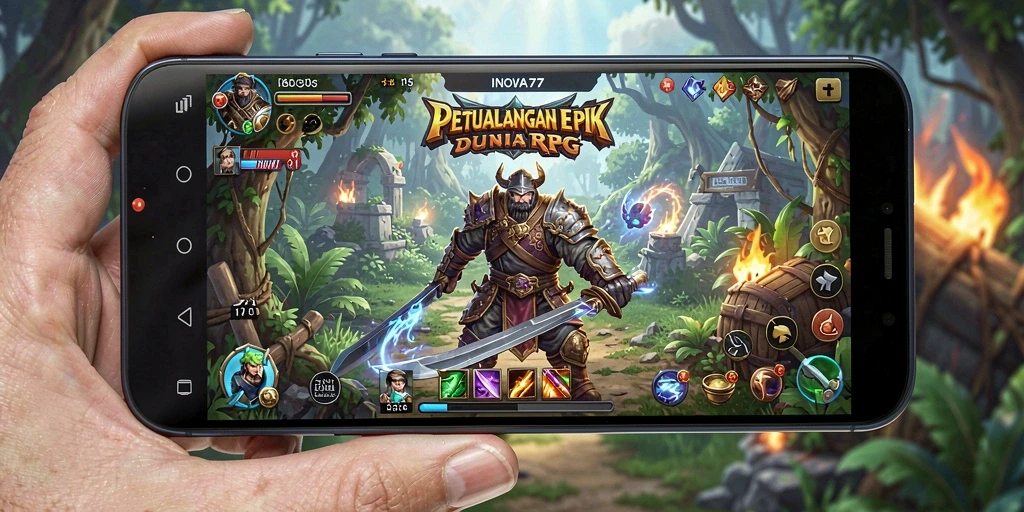 Tampilan gameplay <strong>INOVA77</strong> yang memukau dan penuh aksi RPG.
