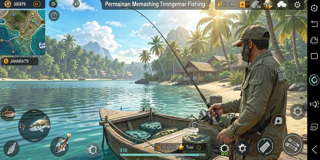 Tampilan gameplay JAWARA79 yang menarik dengan aksi memancing yang seru.
