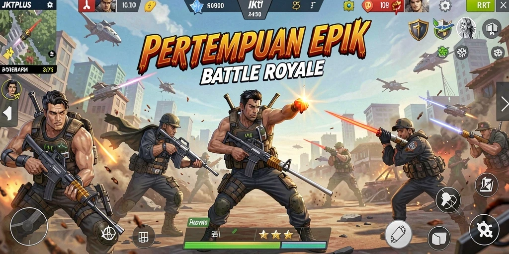 Tampilan seru gameplay JKTPLUS di medan pertempuran Battle Royale.