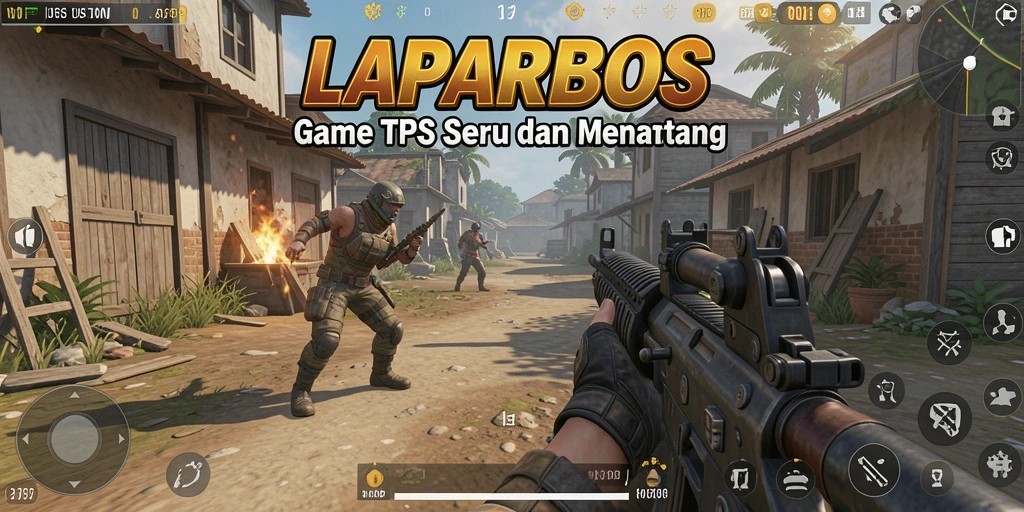 Screenshot utama LAPARBOS menampilkan aksi mendebarkan dalam gameplay TPS.