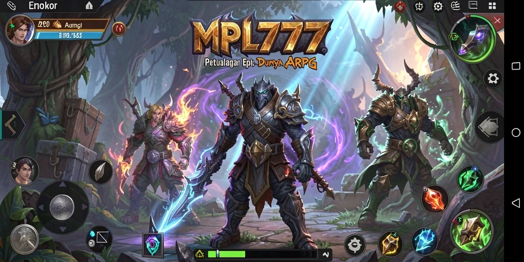Tangkapan layar utama MPL777 yang menunjukkan aksi pertempuran seru di dunia ARPG.