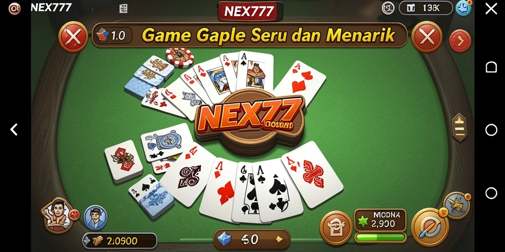 Tangkapan layar menampilkan gameplay seru NEX777 dalam permainan Gaple.