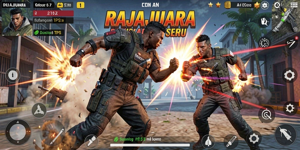 Screenshot gameplay RAJAJUARA menampilkan aksi seru di medan perang TPS.