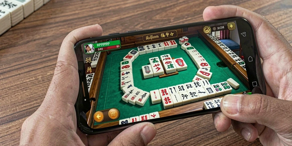 Screenshot gameplay RPRPRP yang menunjukkan susunan ubin Mahjong.