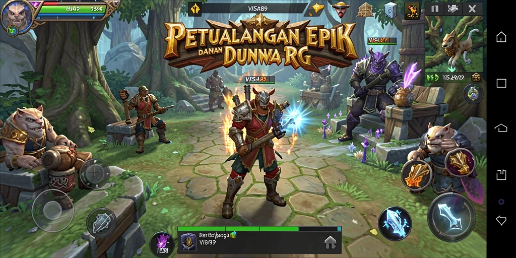 Screenshot utama VISA89 menunjukkan pertarungan epik dalam gameplay RPG.