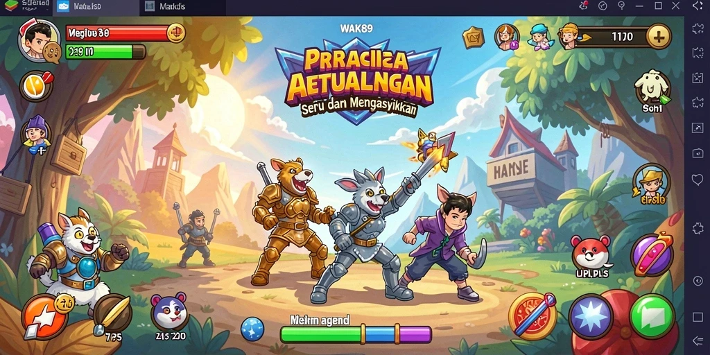 Tampilan gameplay WAK89 dengan karakter dan level yang penuh warna.