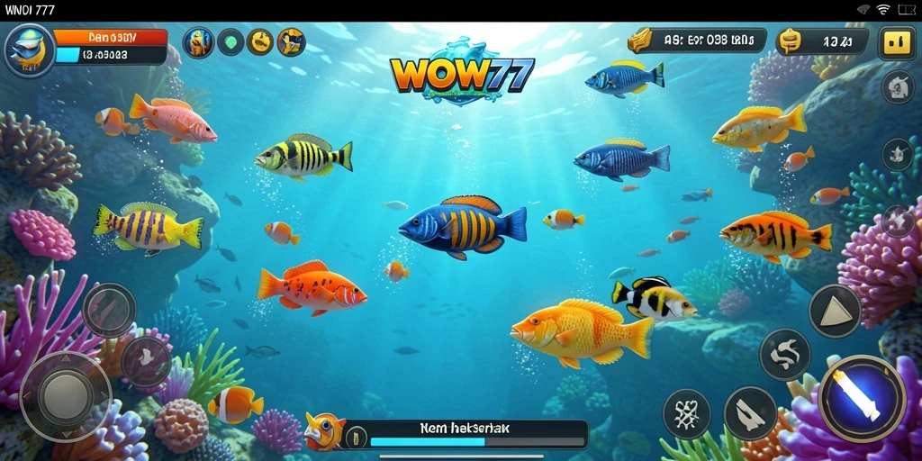 Tampilan gameplay seru dari WOW77 dengan ikan berwarna-warni.